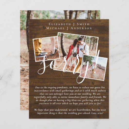 Papier DÉSOLÉ ! Vous n'êtes pas invité aux REGRETS Mariag (Devant / Derrière)