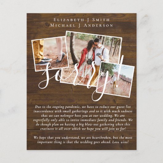 Papier DÉSOLÉ ! Vous n'êtes pas invité aux REGRETS Mariag (Devant)