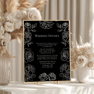 Papier Détails de mariage Rose Noir et Blanc Floral Moder