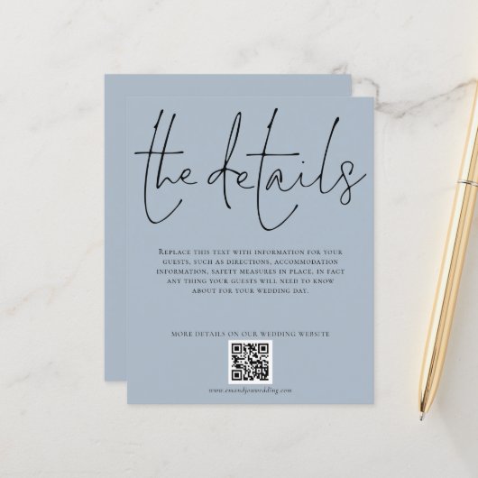 Papier Détails du Mariage budgétaire Code QR Script bleu (Devant/Arrière en situation)