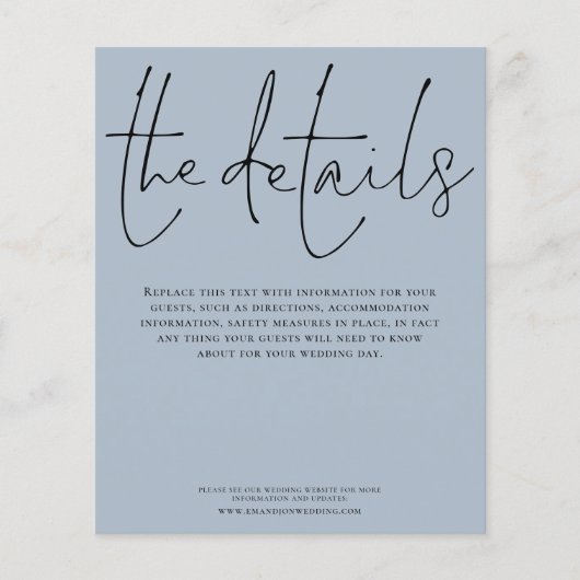 Papier Détails du Mariage budgétaire Script Boîtier bleu  (Devant)