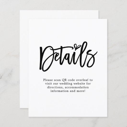 Papier Détails du Mariage de code QR du script budgétaire (Devant / Derrière)