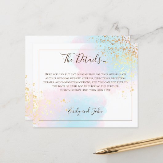 Papier Détails sur le Mariage d'or rose Turquoise Budget (Devant/Arrière en situation)