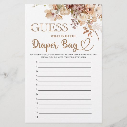 Papier Devinez ce qu'il y a dans le baby shower à fleurs  (Devant)