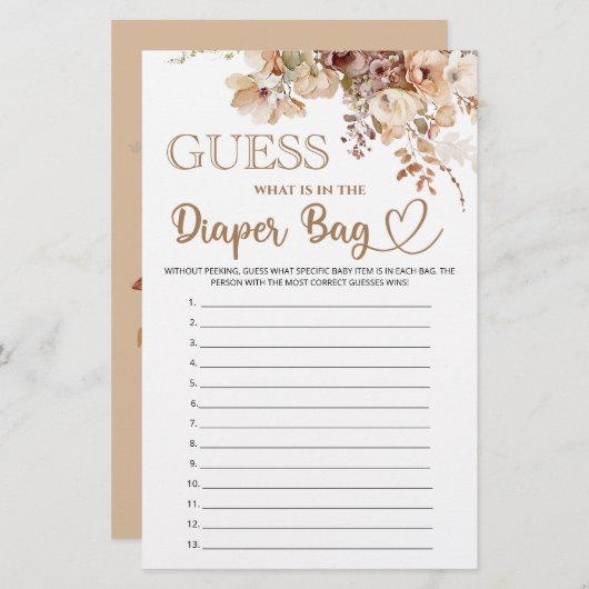 Papier Devinez ce qu'il y a dans le baby shower à fleurs (Devant / Derrière)