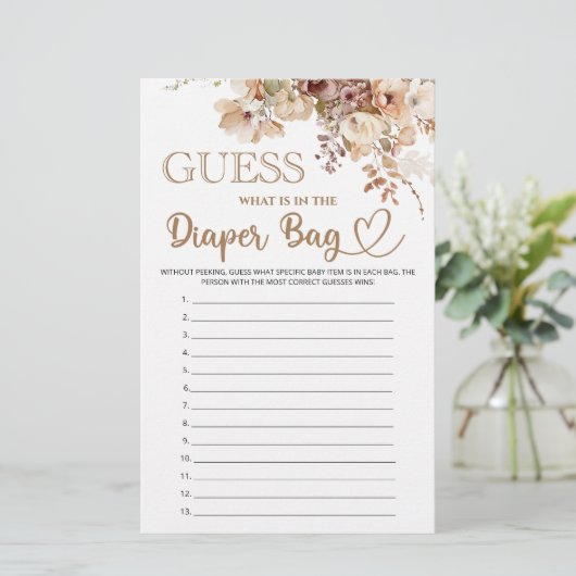 Papier Devinez ce qu'il y a dans le baby shower à fleurs  (Debout devant)