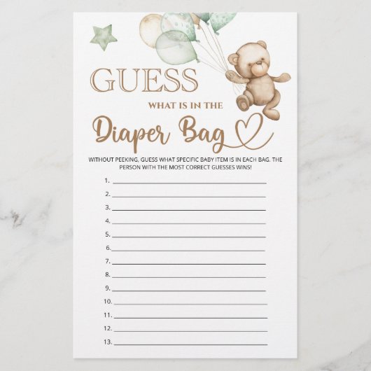 Papier Devinez ce qu'il y a dans le baby shower d'ours de (Devant)