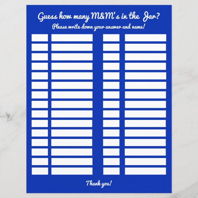 Papier Devinez combien de M&M dans le journal de Baby sho (Devant)