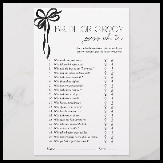 Papier Devinez De Mariée Ou De Chambre Qui Black Bow Show