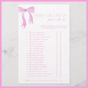 Papier Devinez De Mariée Ou De Chambre Qui Pink Bow Douch