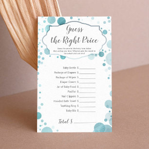 Papier Devinez juste prix, Blue Dots Baby Boy Shower Jeu