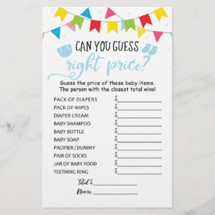 Papier Devinez juste prix Jeu Baby shower partie jeu