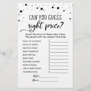 Papier Devinez juste prix Jeu Baby shower partie jeu