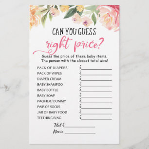 Papier Devinez juste prix Jeu Baby shower partie jeu
