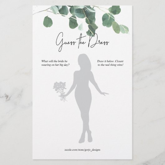 Papier Devinez la Fête des mariées robe jeu Eucalyptus fe (Devant)