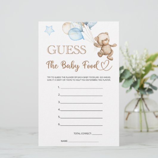 Papier Devinez La Nourriture Bébé Teddy Baby shower Ours (Debout devant)