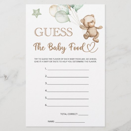 Papier Devinez la nourriture pour bébé Teddy Bear Baby sh (Devant)