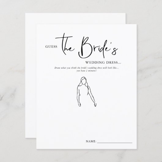 Papier Devinez la robe de mariée | Jeu de fête de mariage (Devant / Derrière)