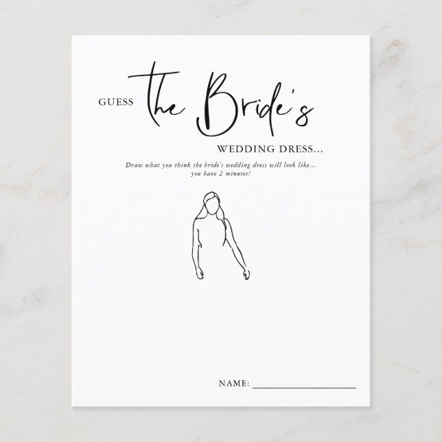 Papier Devinez la robe de mariée | Jeu de fête de mariage (Devant)