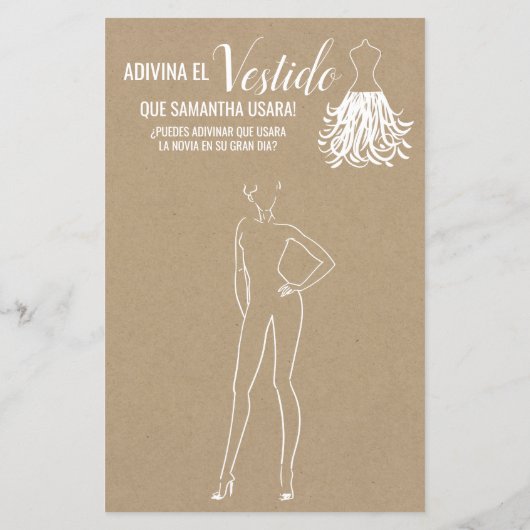 Papier Devinez la robe douche rustique jeu bilingue (Dos)
