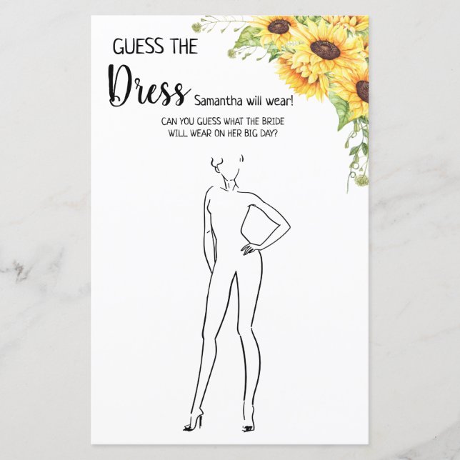 Papier Devinez la robe nuptiale douche anglais jeu espagn (Devant)