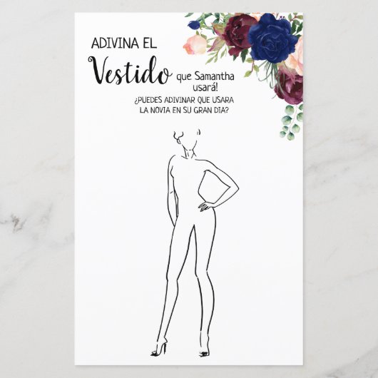 Papier Devinez la robe nuptiale douche anglais jeu espagn (Dos)