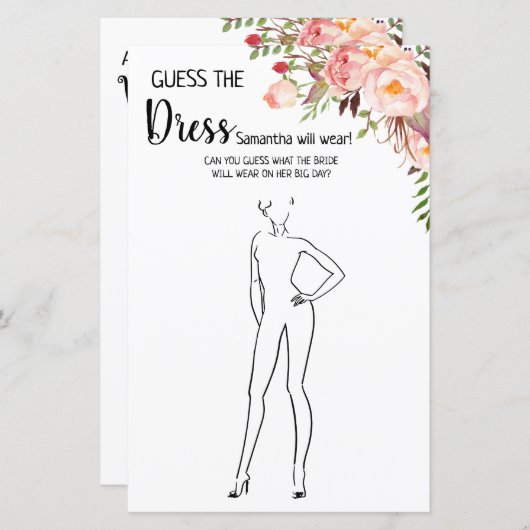 Papier Devinez la robe nuptiale douche anglais jeu espagn (Devant / Derrière)