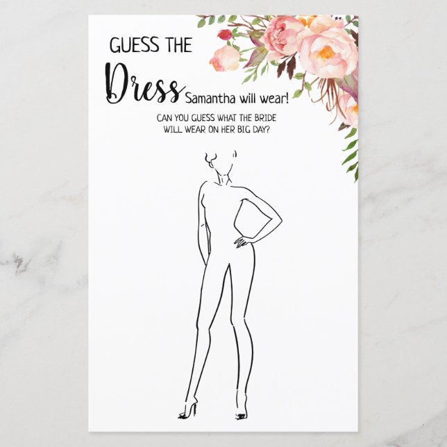 Papier Devinez la robe nuptiale douche anglais jeu espagn (Devant)