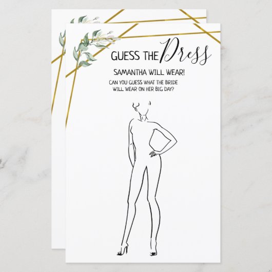 Papier Devinez la robe nuptiale douche jeu bilingue (Devant / Derrière)