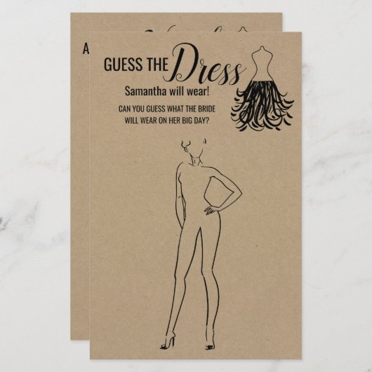 Papier Devinez la robe rustique bilingue jeu douche (Devant / Derrière)