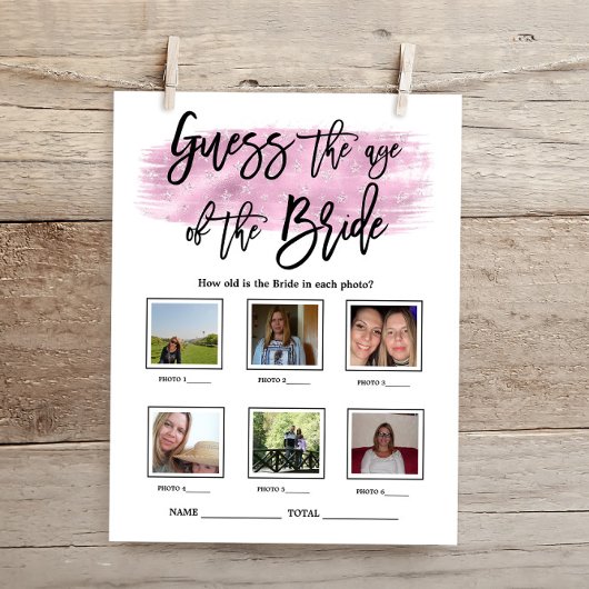 Papier Devinez l'âge du jeu de Fête des mariées de mariée