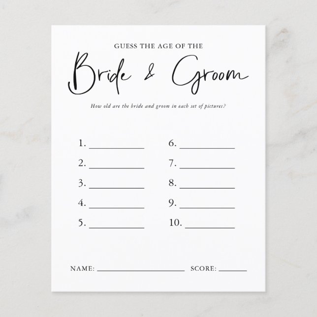 Papier Devinez L'Âge | Jeu de Fête des mariées (Devant)