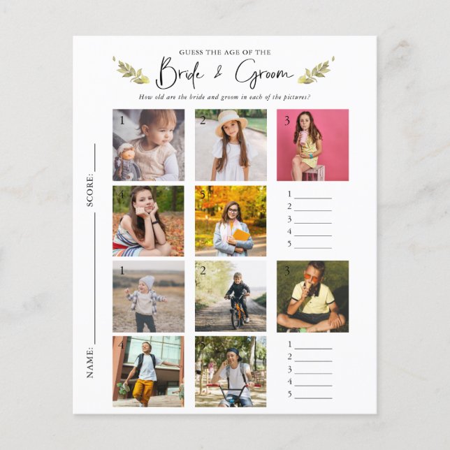 Papier Devinez l'âge | Jeu de Salle de Mariage en Photo (Devant)