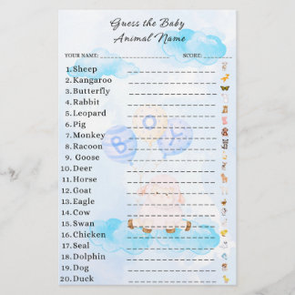Papier Devinez le Baby shower de jeu animal bébé