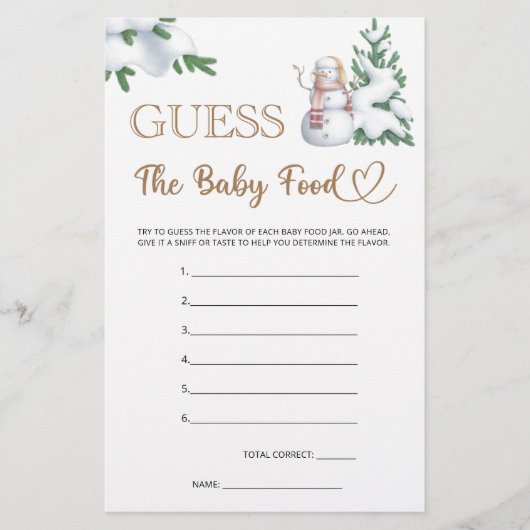 Papier Devinez Le Baby shower D'Hiver De Nourriture Bébé. (Devant)