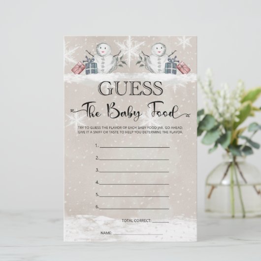 Papier Devinez Le Bébé Nourriture Snowman Baby shower Jeu (Debout devant)