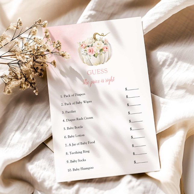 Papier Devinez le jeu de Baby shower Citrouille de la fil (Guess the Price is Right Pink Fall Baby Shower Game)