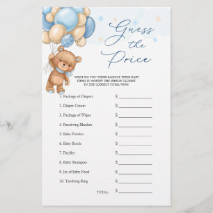 Papier Devinez le jeu de Baby shower de l'ours de prix