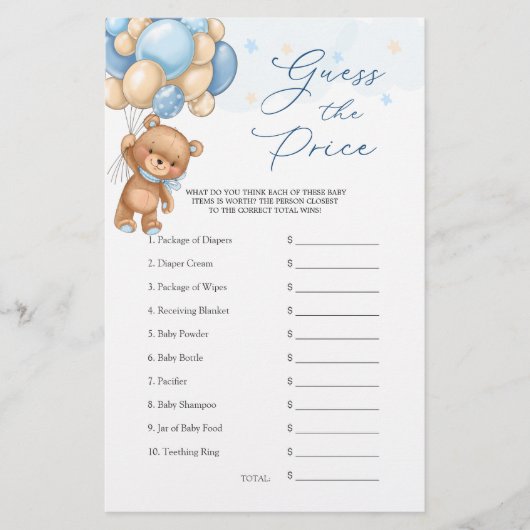 Papier Devinez le jeu de Baby shower de l'ours de prix (Devant)