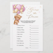 Papier Devinez le jeu de Baby shower de l'ours de prix (Devant / Derrière)