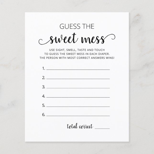 Papier Devinez le jeu de baby shower Sweet Mess (Devant)