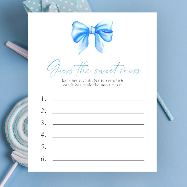 Papier Devinez le jeu de baby shower Sweet Mess - Nœud bl (Créateur téléchargé)