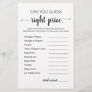 Papier Devinez le jeu de prix droit jeu Baby shower parti