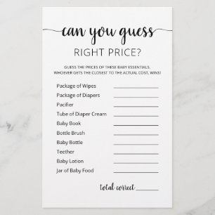 Papier Devinez le jeu de prix droit jeu Baby shower parti