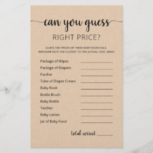 Papier Devinez le jeu de prix droit jeu Baby shower parti
