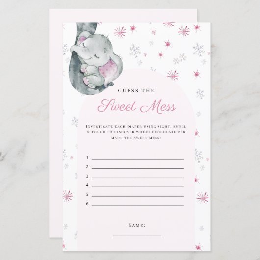 Papier Devinez le jeu d'éléphant rose hivernal de mess (Devant / Derrière)