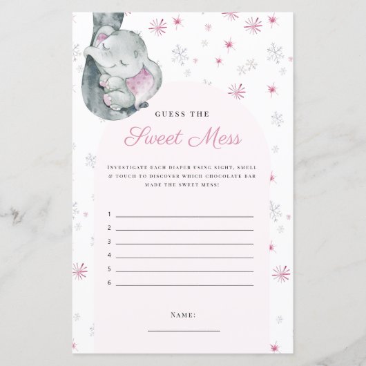 Papier Devinez le jeu d'éléphant rose hivernal de mess (Devant)