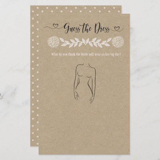 Papier Devinez Le Jeu Fête des mariées Robe (Devant / Derrière)