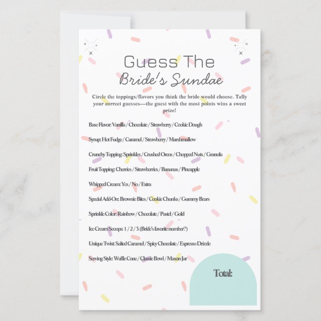 Papier Devinez le jeu Sundae de la mariée (Devant)
