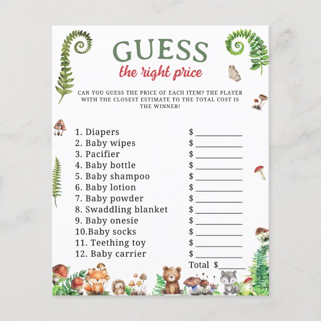Papier Devinez le juste prix jeu de baby shower (Devant)